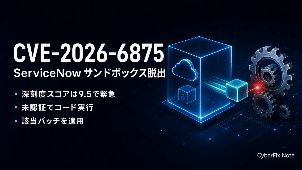 CVE-2026-6875 ServiceNow AI Platformの事前認証コード実行。スクリプトサンドボックス脱出が生む影響を読む