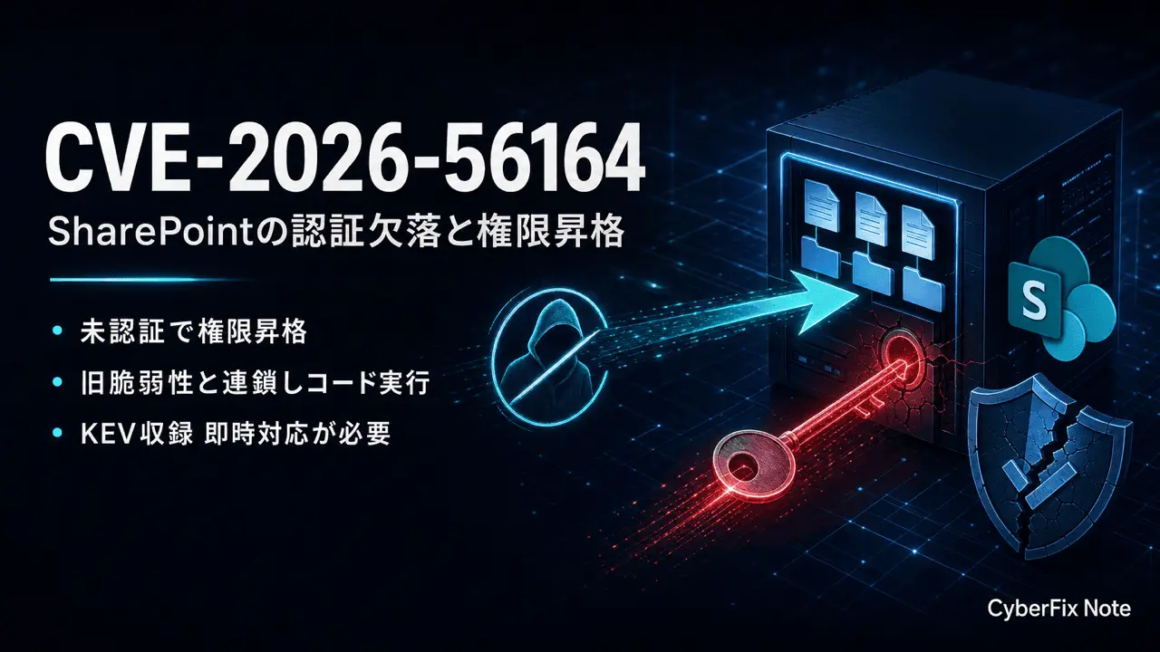 CVE-2026-56164 SharePoint Serverの認証欠落による権限昇格。CVSSは低いのに実悪用される理由を機構から読む