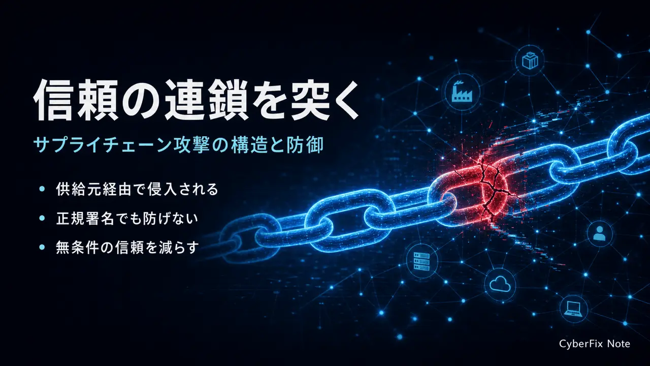 サプライチェーン攻撃の構造と防御の考え方。ソフト・ハード・サービス経由の侵入をどう減らすか