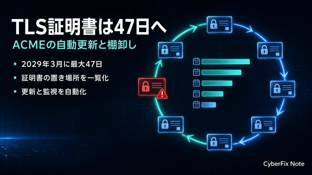 TLS証明書の有効期間は47日へ。ACMEによる自動更新と証明書の棚卸しで期限切れ障害を防ぐ