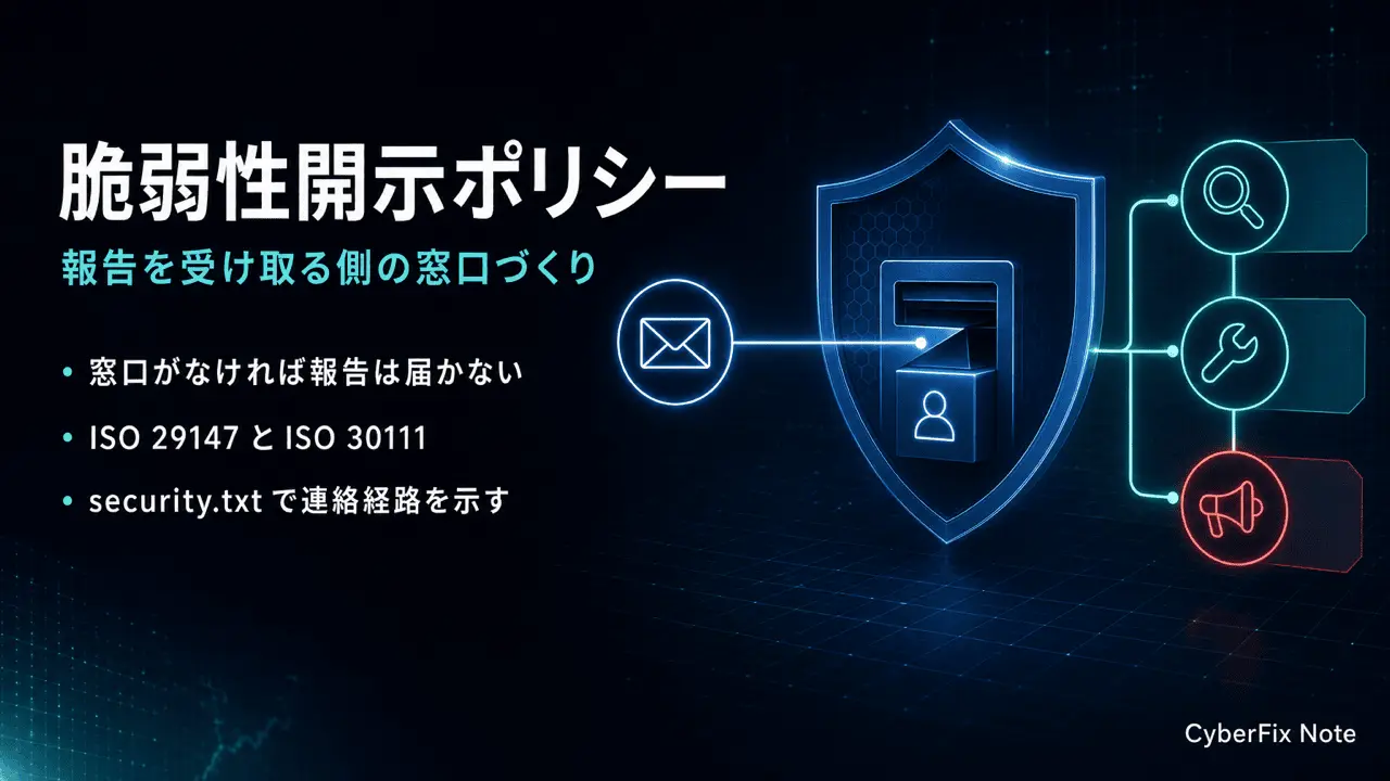脆弱性開示ポリシー(VDP)と受付窓口の作り方。報告を受け取る側の体制を最小構成から整える