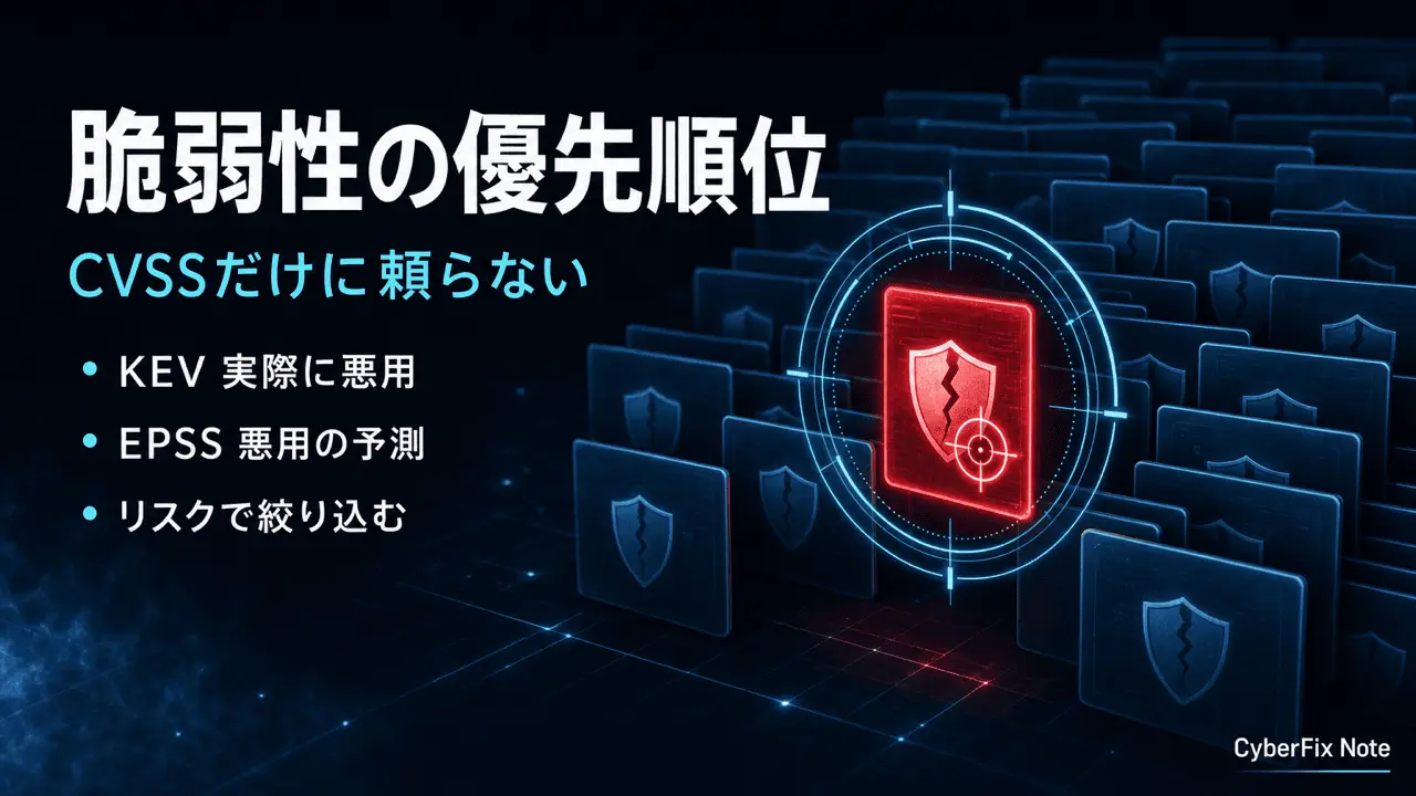 脆弱性対応の優先順位付け。CVSSだけに頼らないEPSSとCISA KEVの使い方