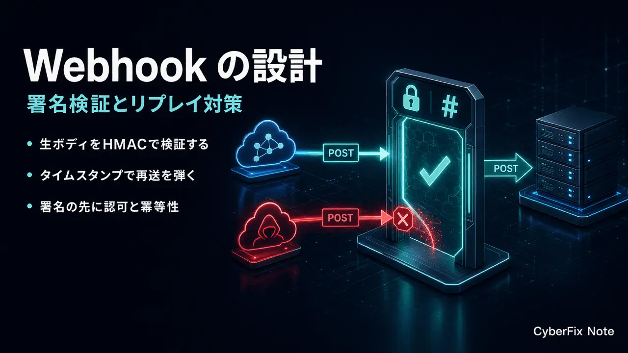 Webhook受信エンドポイントのセキュリティ設計。署名検証とリプレイ対策から送信側のSSRFまで
